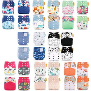 Reusable Cloth Nappies Adjustable 4-Pack - Absorbent Machine Washable 8 Designs - Picture 1 of 9