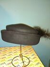 Vintage Black Ladies Felt Hat W/Side Feather Velvet Band, Grosgrain Rim