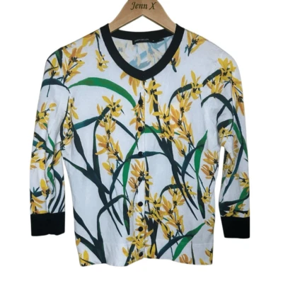 Cárdigan Suéter Karen Millen Blanco Amarillo Manga Larga Floral Talla M Primavera Foto 1 de 4