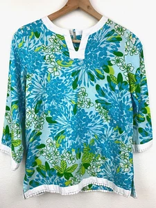 Lilly Pulitzer White Label Girls Tunic Top Size 12 Blue Green Floral - Picture 1 of 5