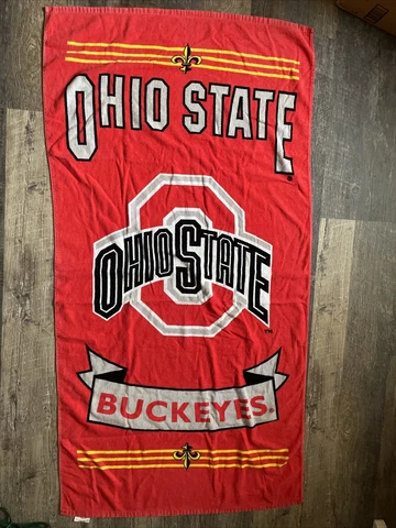 Vtg Ohio State Buckeyes Beach Towel, 28" x 58", Stripes OSU Cover