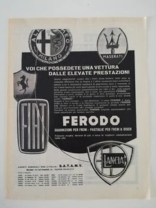 Clipping Pubblicità 1962 FERODO per FERRARI MASERATI ALFA ROMEO LANCIA FIAT - Picture 1 of 1
