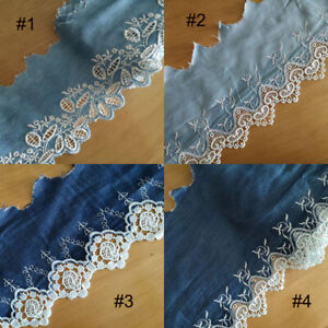 4.5"- 9" Wide Demim Blue Cotton Lace with Embroidered Rayon Venise Flower zhb85