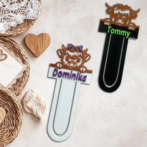 Personalised Bookmark Highland Cow Custom Name Book Lovers Xmas Gift Him Her - Picture 1 of 12