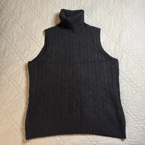 Lord & Taylor 2 Ply Cashmere Black Pullover Turtleneck Sweater Vest Large - Picture 1 of 11
