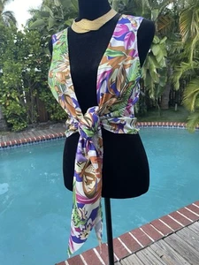 Ferragamo Silk Floral Multi Color Boho Halter Top w/Long Ties M - Picture 1 of 8