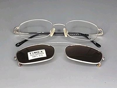 Timex T003 SI  Silver Eyeglass Frame With Clip On Polarized Suns 49/18/135 - Image 1 of 4