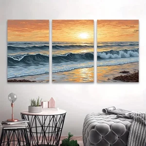 3pcs Sunset Beach Scene Wall Art Canvas Unframed/Framed - Picture 1 of 8