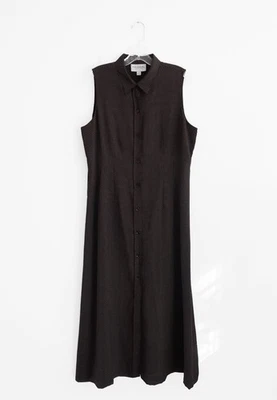 Vtg 90s Emanuel Emanuel Ungaro Dark Brown Polka Dot Sleeveless Long Dress 12 14 - Image 1 of 3