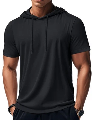 Mens Hoodie Short Sleeve Hoodies Sweatshirt Lightweight Gym Hoodie Pullover S... - Image 1 of 4