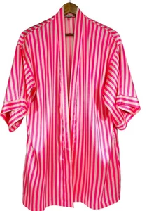 Bata Kimono Clásica Rosa y Blanca Rayas Satén Vintage Victoria's Secret S/M - Imagen 1 de 13