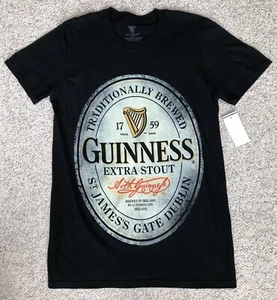 (Adult Sm) GUINNESS EXTRA STOUT BEER T-SHIRT Black BIG LABEL LOGO dublin NWT $20 - Picture 1 of 3