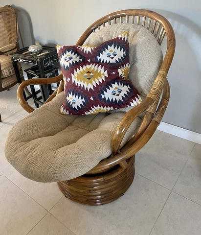 Mid Century Bamboo Boho Swivel Chair Boho Tiki Vintage Rattan Cover