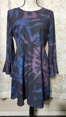 ModCloth Women's Small Flared L/S Sheath Mini Dress Abstract Pattern Purple Blue - Image 1 of 4