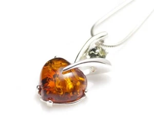 NATURAL BALTIC AMBER STERLING SILVER 925 Heart PENDANT CHAIN NECKLACE Certified - Picture 1 of 14