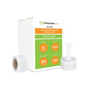 288 Rolls Mini Hand Stretch Wrap 6" x 1000' 80 Gauge Clear Bundling Shrink Film - Picture 1 of 7