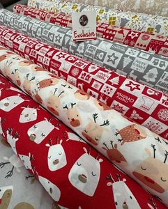 CHRISTMAS COTTON PRINT FABRIC LINEN/ CANVAS, 140 CMS, CRAFT TABLE CLOTH MATERIAL - Picture 1 of 10