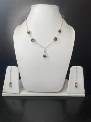 Natural Lemon & Smokey Quartz Gemstone 925 Sterling Silver Chain Necklace Set - Image 1 of 3