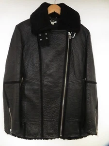 Whistles - Black Shearling Sheepskin - Leather Aviator Jacket - Size L - Picture 1 of 13