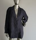 Eileen Fisher Denim Organic Washed Linen Delave Notch Collar Jacket Size PL $348