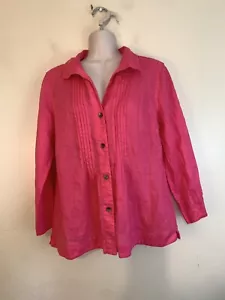 Jones New York-Collection Pink Linen Pleated Chest 3/4 Sleeve Button-Up Blouse 8 - Picture 1 of 7