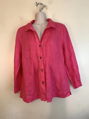 Jones New York-Collection Pink Linen Pleated Chest 3/4 Sleeve Button-Up Blouse 8 - Image 1 of 4