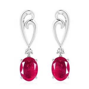 14KT Gold 4.08Ct 100% Natural Burmese Red Ruby IGI Certified Diamond Earrings - Picture 1 of 1