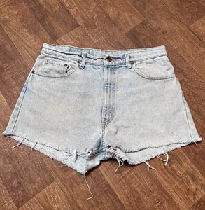 Denim Shorts | Original Vintage Levi 550 Bleach Wash Denim Shorts Size 14 Retro - Picture 1 of 3