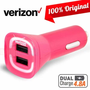 Verizon Logo 4.2A Dual USB Pink Car Charger Adapter for Galaxy Mobile Tablet - Picture 1 of 3
