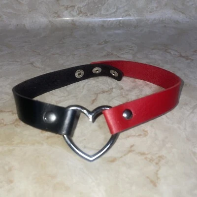 Gothic Punk Black Red Leather Collar Stud Choker Necklace - Image 1 of 4