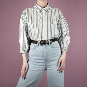 VINTAGE Designer White Blue Stripe Timberland Crop Pattern Top Shirt XL 18 20 - Picture 1 of 11