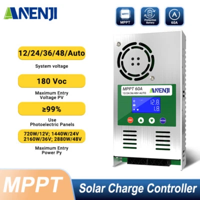 ANENJI MPPT 60A Solar Charge Controller 12V 24V 24V 36V 48V MAX PV 180V LCD - Image 1 of 4