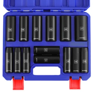 WORKPRO 14PCS 1/2" Drive Deep Impact Socket Sets 10mm-27mm w/Case 6-Point Metric - Picture 1 of 8