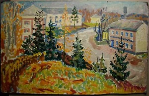 Ukrainian Soviet Oil Painting postimpressionism Cityscape small town - Picture 1 of 7