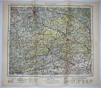 Münster German Empire Original Antique Lithograph Map 1903 Royal Prussian - Imagem 1 de 2
