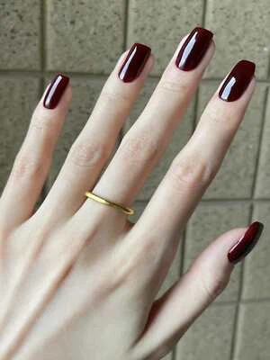 24pcs Short Square Burgundy Solid Fake Nail False Nails Press On Nails Glue On - Image 1 of 4