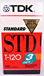 Paquete de 3 cintas VHS en blanco TDK STD estándar T-120 - NUEVAS selladas de fábrica - Imagen 1 de 6