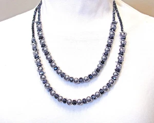 Gray pearl and black glass bead multi row necklace with lace around beads NEW - Picture 1 of 5