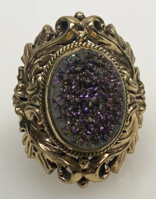 Anel de quartzo NICKY BUTLER folheado a ouro bronze roxo druso tamanho 8 usado estado - Imagem 1 de 2