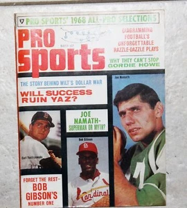 Revista de béisbol de fútbol americano profesional 1968 Joe Namath Bob Gibson retro - Imagen 1 de 6