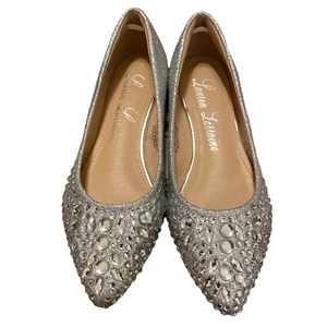 Lauren Lorraine Kelsey Silver Sparkly Rhinestone Ballet Flats Size 6 NWOB - Picture 1 of 6
