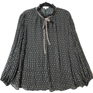 Top donna Max Studios taglia 2X chiusura cravatta pull over manica lunga a sbuffo stampa nera - Foto 1 di 12