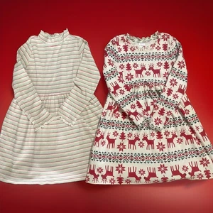 2 HANNA ANDERSON Girls 8 130 Cotton Dress w Long Sleeves Reindeer Stripe Ruffles - Picture 1 of 5