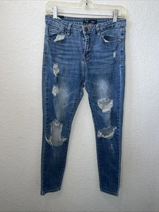 Jeans donna blu invecchiato quasi famosi skinny elasticizzato taglia 7 28W x 26L - Foto 1 di 15