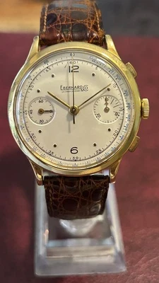 Eberhard Chronograph Pre-Extra-Fort Gold 18 K Oversize Vintage Rare - Immagine 1 di 4
