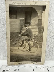 Vintage Snapshot Photo Newsboy Paper Boy Riding Bicycle Bike - Picture 1 of 3