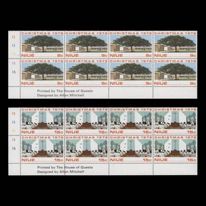 Niue 1976 (MNH) Christmas imprint/plate 1A–1A–1A–1A–1A blocks - Picture 1 of 1
