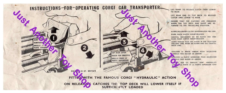 Corgi Toys 1101 1105 GS 1 GS 28 Carrimore Car Transporter Original Instructions - Image 1 of 1