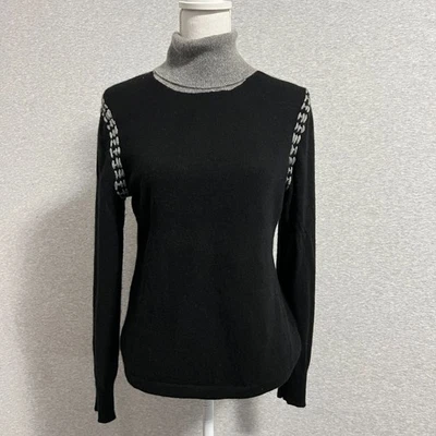 Peck & Peck Cashmere Sweater Womens Medium S/M Black Gray Turtleneck Lightweight - Image 1 of 4