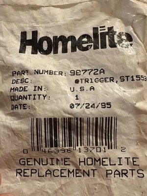 GENUINE OEM NOS HOMELITE 98772A TRIGGER THROTTLE ST1553 [9679E] - Image 1 of 3